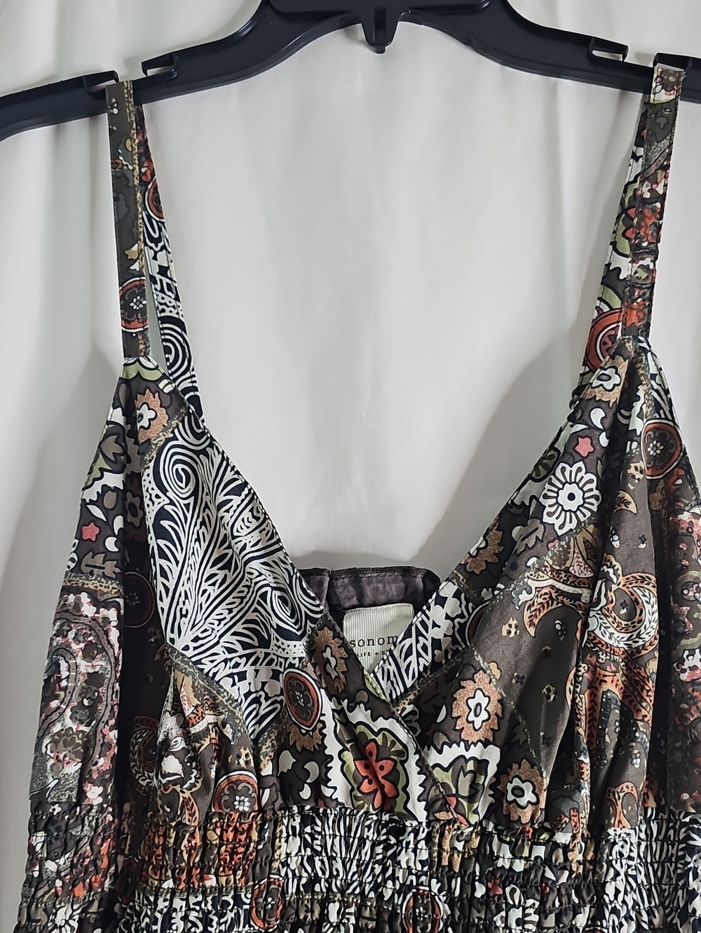 Floral Patchwork Brown Sundress with Spaghetti Straps - Picture 2 of 8